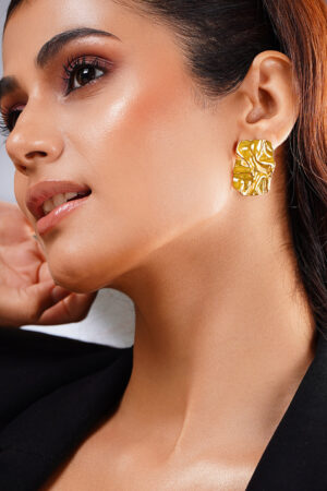 Demifine 18K Gold Plated Stainless steel Golden Crush Statement Studs Earrings