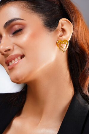 Demifine 18K Gold Plated Stainless steel Double Heart Statement Stud Earrings