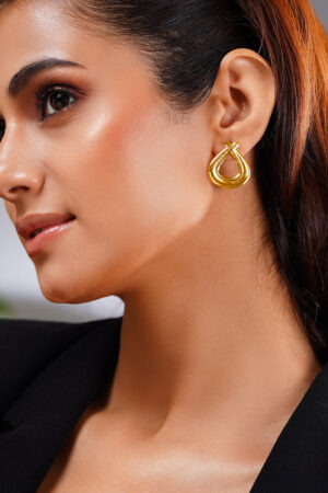 Demifine 18K Gold Plated Stainless steel Twisted Teardrop Statement Stud Earrings