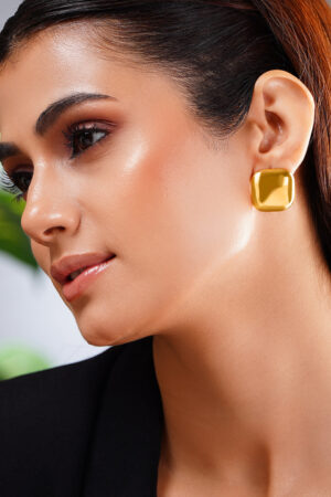 Demifine 18K Gold Plated Stainless steel Pillow Dome Stud Earrings