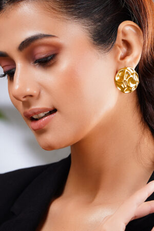 Demifine 18K Gold Plated Stainless steel Hammered Crushed Statement Studs Earrings