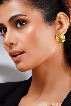 Demifine 18K Gold Plated Stainless steel Ribbed Dome Stud Earrings