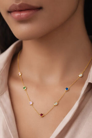 Demifine 18K Gold Plated Stainless steel Multi-Zircon Charm Chain Necklace