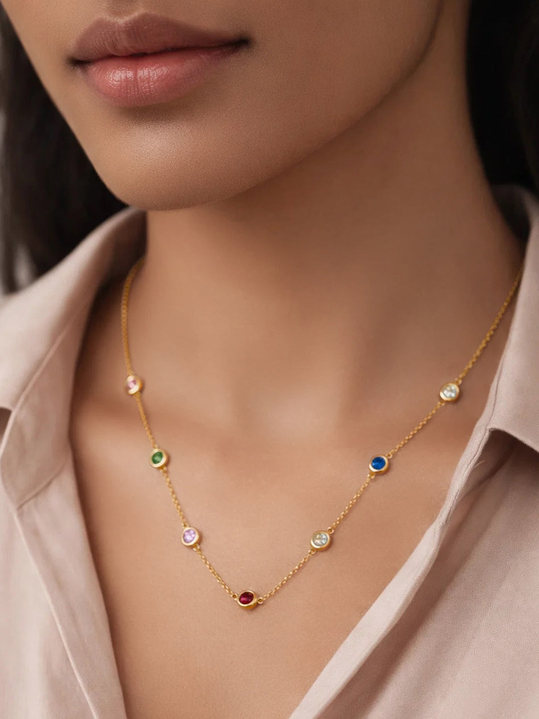 Demifine 18K Gold Plated Stainless steel Multi-Zircon Charm Chain Necklace