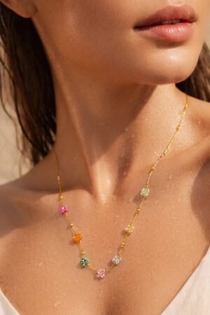Demifine 18K Gold Plated Stainless steel Mini Multi-Floral Charm Necklace