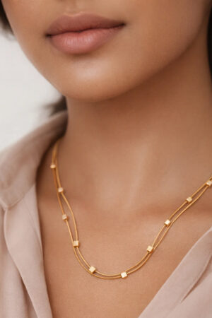 Demifine 18K Gold Plated Stainless steel Layered Snake Chain Disc Necklace