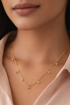 Demifine 18K Gold Plated Stainless steel Crystal Charm Chain Necklace