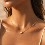Demifine 18K Gold Plated Stainless steel Chain Round Crystal Pendant Necklace