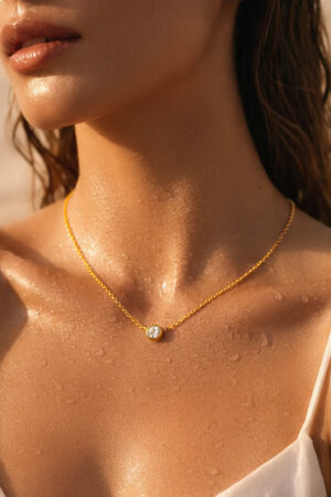 Demifine 18K Gold Plated Stainless steel Chain Round Crystal Pendant Necklace