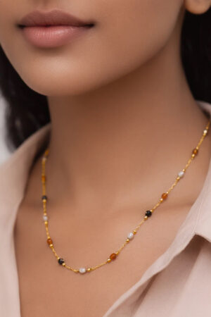 Demifine 18K Gold Plated Stainless steel Multicolor Beaded Chain Necklace