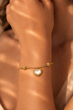 Demifine 18K Gold Plated Stainless steel Adjustable Chain Heart Charm Bracelet