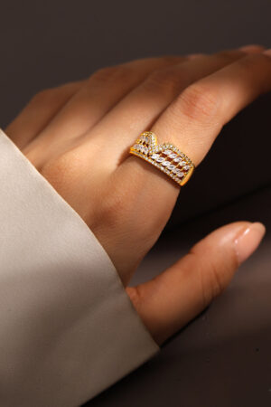 American Diamond Zirconia V-Cut Gold Ring