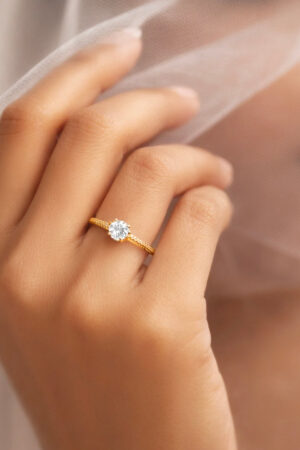 Demifine 18K Gold Plated Stainless steel Rope Solitaire Adjustable Ring