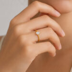 Demifine 18K Gold Plated Stainless steel Rope Pear Crystal Ring