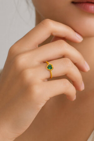 Demifine 18K Gold Plated Stainless steel Emerald Heart Adjustable Ring