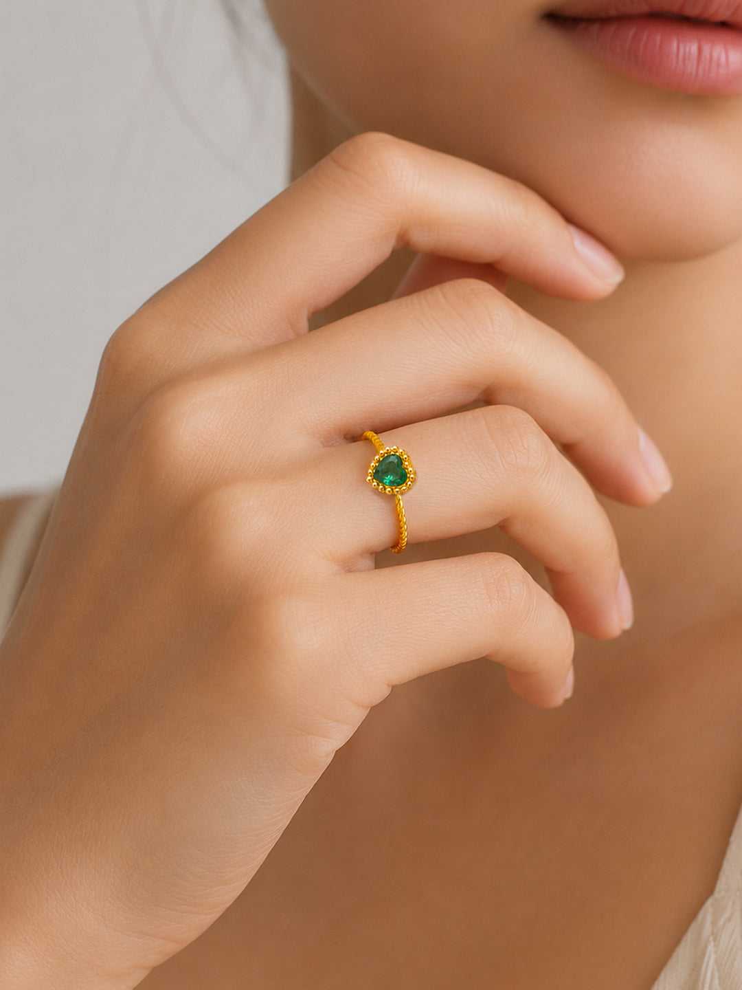 Demifine 18K Gold Plated Stainless steel Emerald Heart Adjustable Ring