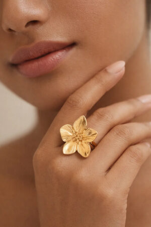 Demifine 18K Gold Plated Stainless steel Petal Floral Motif Adjustable Ring