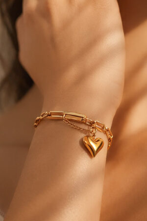 Demifine 18K Gold Plated Stainless steel Heart Charm Link Chain Bracelet
