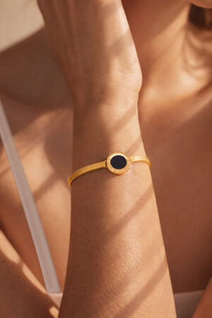 Demifine 18K Gold Plated Stainless steel Black Enamel Detail Chain Bracelet