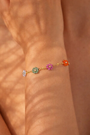 Demifine 18K Gold Plated Stainless steel Mini Floral Charm Chain Bracelet