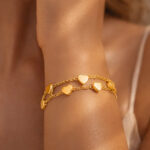 Demifine 18K Gold Plated Stainless steel Layered Heart Charm Chain Bracelet