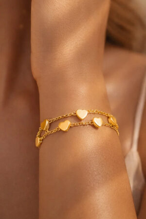 Demifine 18K Gold Plated Stainless steel Layered Heart Charm Chain Bracelet