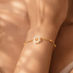 Demifine 18K Gold Plated Stainless steel Mini Pearl Floral Chain Bracelet