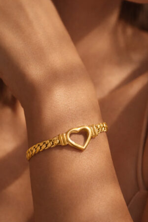 Demifine 18K Gold Plated Stainless steel Open Heart Chain Bracelet