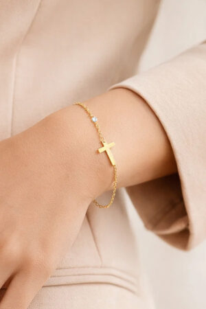 Demifine 18K Gold Plated Stainless steel Cross Bar Chain Bracelet