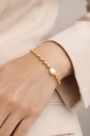 Demifine 18K Gold Plated Stainless steel Pearl Beaded Chain Bracelet