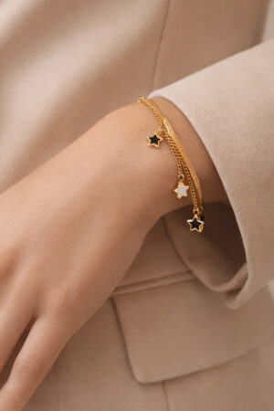 Demifine 18K Gold Plated Stainless steel Star Charm Dual Chain Bracelet
