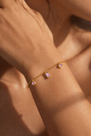 Demifine 18K Gold Plated Stainless steel Minimal Crystal Charm Chain Bracelet