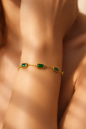 Demifine 18K Gold Plated Stainless steel Sleek Emerald Crystal Chain Bracelet