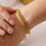 Demifine 18K Gold Plated Stainless steel Emerald Green Crystal Chain Bracelet