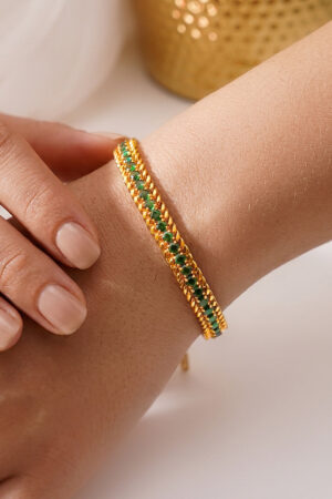 Demifine 18K Gold Plated Stainless steel Emerald Green Crystal Chain Bracelet