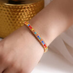 Demifine 18K Gold Plated Stainless steel Multicolor Crystal Chain Bracelet