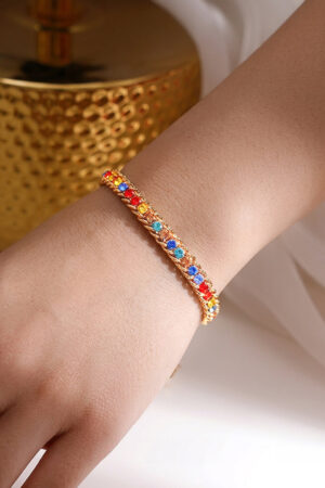 Demifine 18K Gold Plated Stainless steel Multicolor Crystal Chain Bracelet