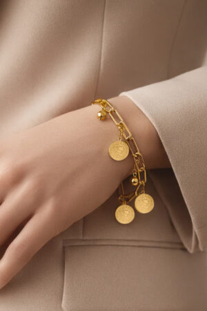 Demifine 18K Gold Plated Stainless steel Coin Charm Link Chain Bracelet