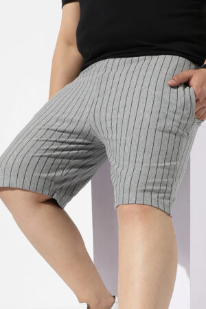 Grey Pinstriped Casual Shorts