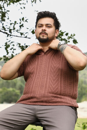Geometric-Textured Polo T-Shirt