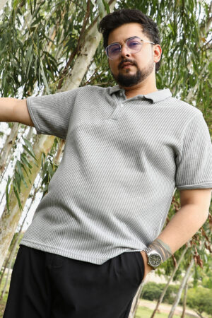 Solid Ribbed Polo T-Shirt