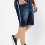 Solid & Side Striped Denim Short