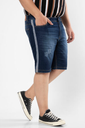 Solid & Side Striped Denim Short