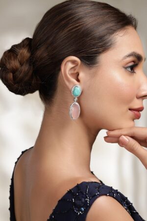 American Diamond Zirconia Pink & Blue Drop Earrings