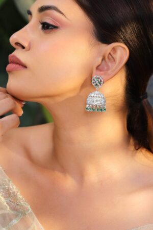 Festive Glow Green American Diamond Zirconia Jhumka