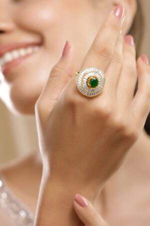 Emerald American Diamond Zirconia Studded Gold Ring