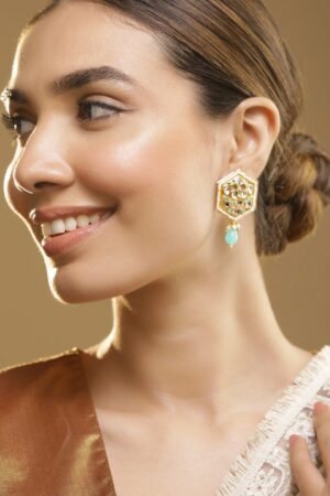 Geometric Shaped Blue Drop Earrings