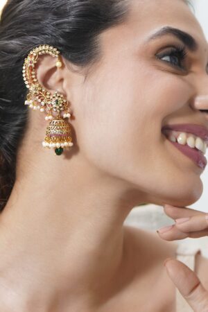 Green-Pink & White Hues Ear cuff Jhumka