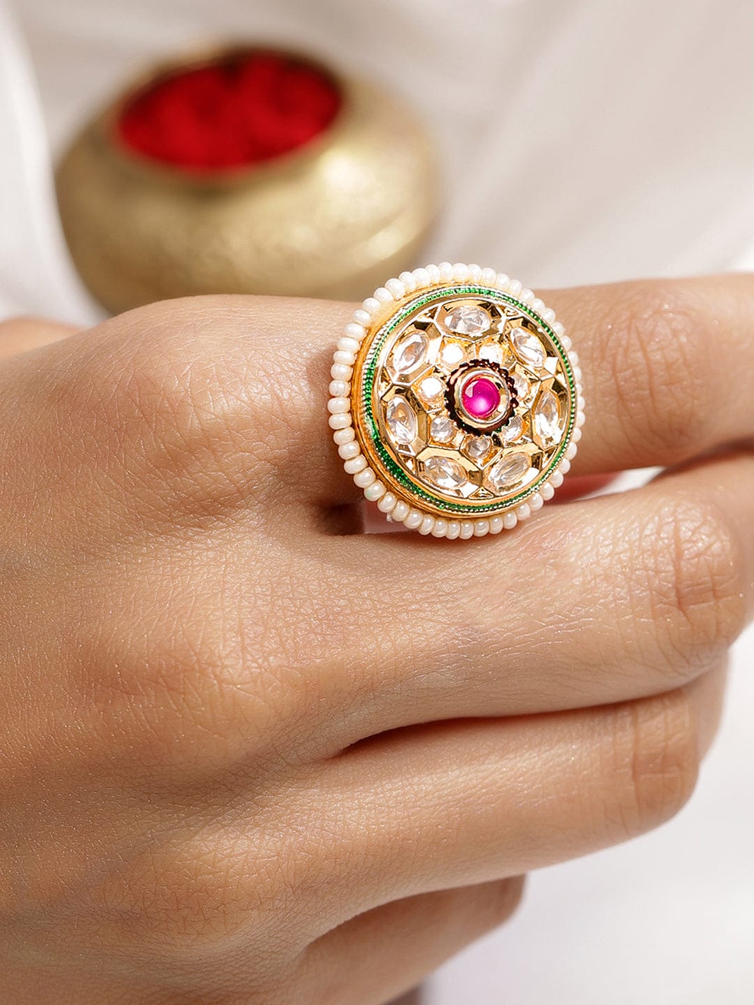 Heritage in Hues Kundan Ring