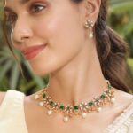 Floral Theme Kundan Green Necklace Set